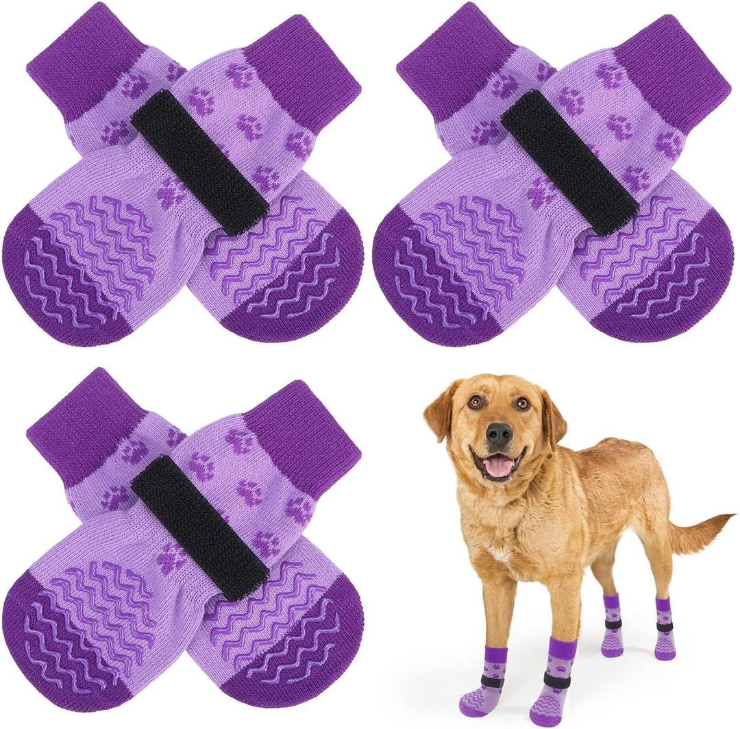 EXPAWLORER 6Pcs Anti Slip Dog Socks to Prevent Licking Paws, Dog Shoes for Winter, Double Sides Dog Boots & Paw Protectors Booties for Hardwood Floors with Grippers Small Medium Large Senior Dogs, L