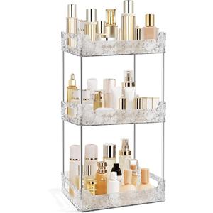 3-Tier Bathroom Counter Organizer Countertop Storage, Dresser Organizer Vanity Tray for Makeup, Perfume Organizer Cosmetics Skincare Shelf - Clear