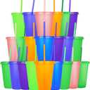 Suertestarry Tumbler with Straw and Lid,Water Bottle Iced Coffee Travel Mug Cup,Reusable Plastic Cups,Perfect for Parties,Birthdays,16oz-22 Pack (Beautiful)