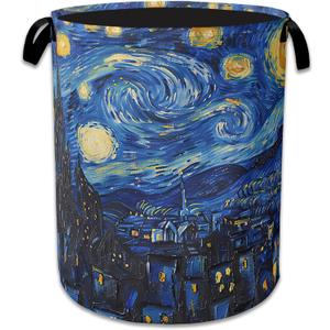 Starry Night Large Storage Basket Collapsible Laundry Basket Oxford Storage Bin for Gift Baskets Bedroom Clothes Children Nursery Hamper 16" X 20.8"