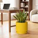 Ceramic Pots for Plants, 10 Inch Plant Pots with Tray, Yellow