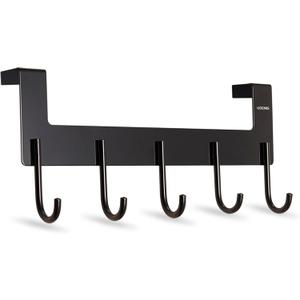 Over The Door Towel Rack,Over The Door Hooks,Heavy Duty Aluminum Over The Door Hanger for Hanging Coat, Bag, Robe,Clothes,Towels,Hat - 5 Hooks, Brush Finish (Matte Black 1Pcs)