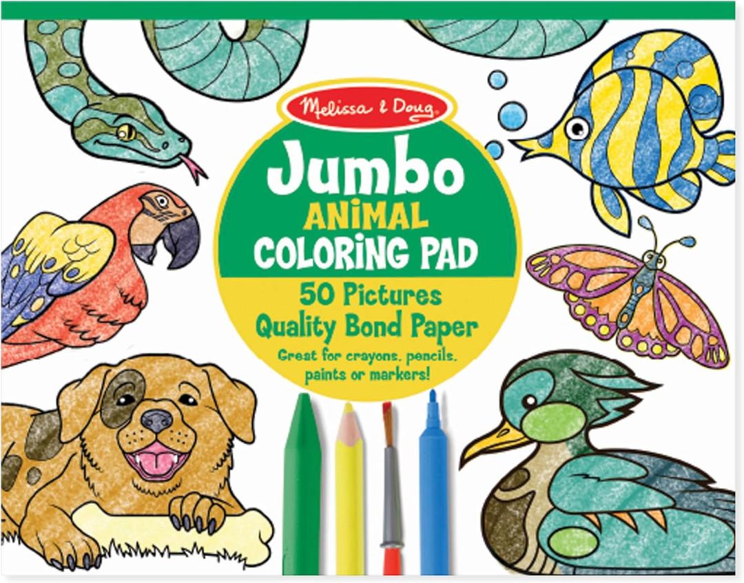 2 x Melissa & Doug Jumbo Coloring Pad (11 x 14 inches) - Animals, 50 Pictures - Animal Coloring Book, Art Paper For Kids Painting And Drawing