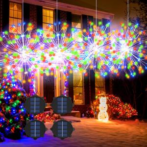 Solar Christmas Lights Outdoor Solar Firework Lights, Solar Powered Outdoor Waterproof Hanging Light, Landscape Starburst Light for Patio Yard Christmas Decor(4 Pack-Multicolored)
