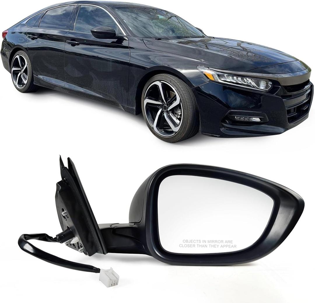 Right Passenger Side Door Mirror For Honda Accord LX, Sport 2018-2022  Power  Non-Heated No-Turn signal Match to Black Paint Replaces HO1321328 76208-TVA-A02 (3pin)