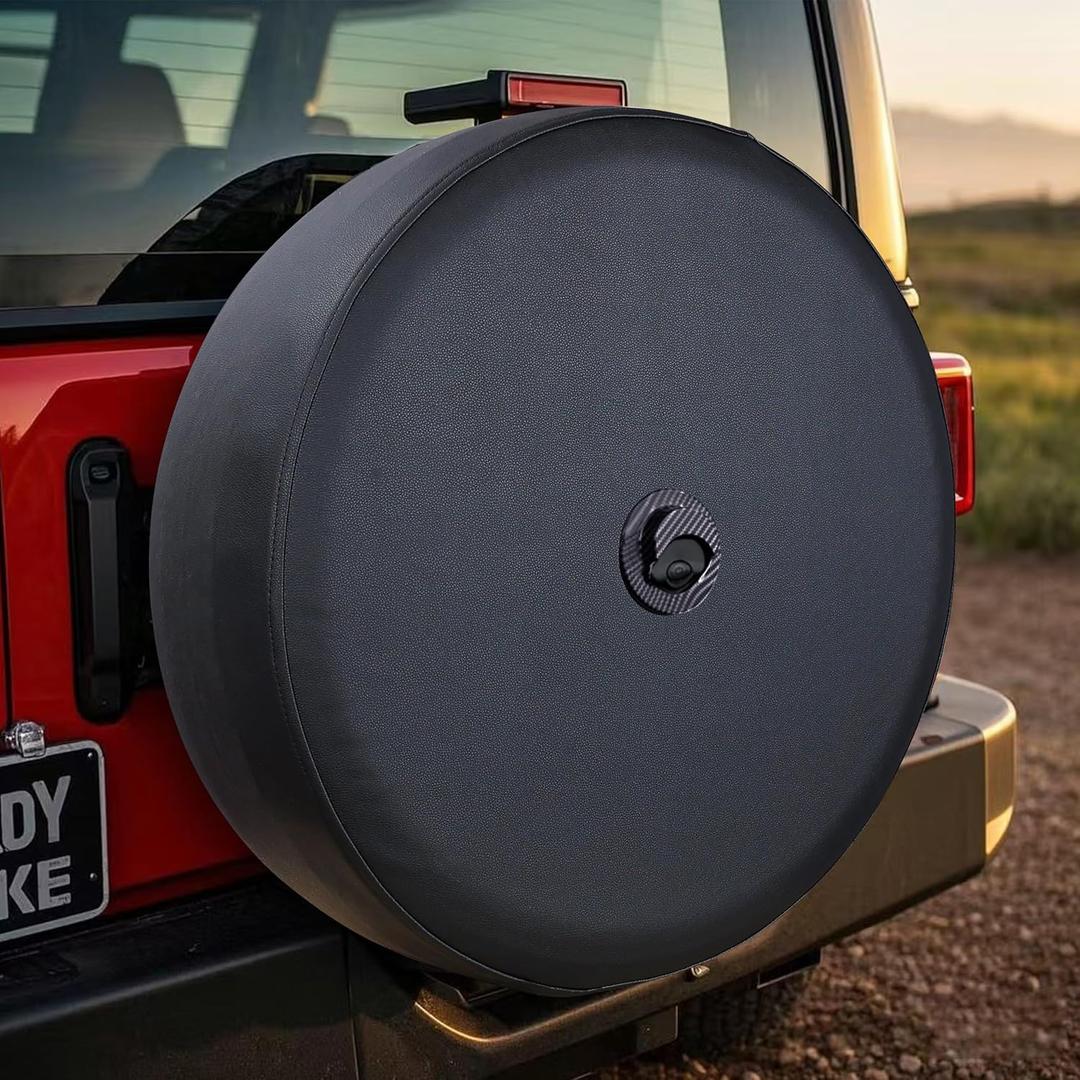 35" Soft Black Tire Cover - Ideal Compatible with Ford Bronco 2021-2025 (Wildtrak/Everglades/All Upgraded) with Backup Camera (Black Grid)