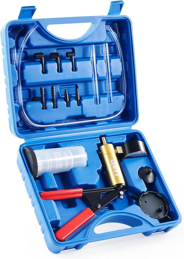 Orion Motor Tech Brake Bleeder Kit with Hand Vacuum Pump and Adapters, Brake Bleeding Kit for Brake Fluid Power Steering Fluid More, Vacuum Brake Bleeder Pump with Pressure Gauge (Blue)