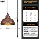 Plug in Pendant Light, 15FT Hanging Lights, On/Off Switch, Industrial Pendant Light with Plug in Cord, Metal Hanging Lamps for Living Room, Kitchen, Dining Room Brown