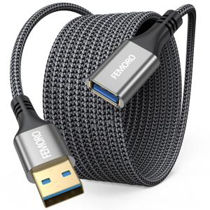 USB Extension Cable 15 ft Long, Type A 3.0 Extender 5Gbps Data Transfer & 60W Charging Male to Female Cord Braided for Webcam DashCam Keyboard Mouse Printer and More