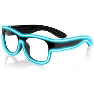 Ainiv Wireless Light Up Glasses 3 Modes LED Luminous Glasses Glow in the Dark for Parties, DJ, EDM, Halloween, Christmas (Free Size, Wireless - Ice Blue)