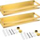 Lallisa 2 Pieces Stainless Steel Shelf Bathroom Shower Floating Shelves Wall Mounted Shower Caddy Basket Shelf Storage Organizer Shelves for Bathroom, Kitchen, Living Room (15.75 Inch/ 40 cm,Gold)