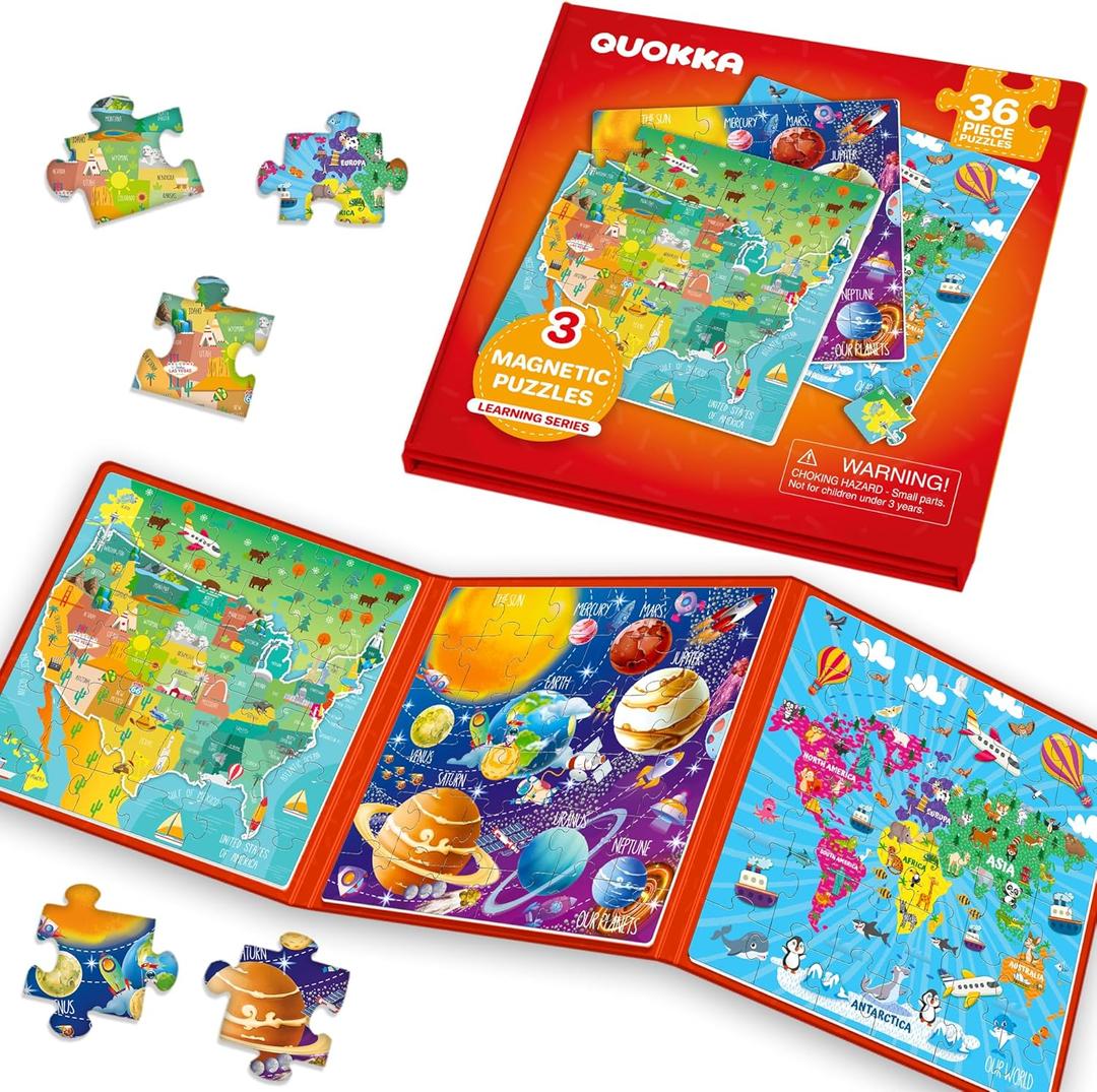 QUOKKA Magnetic Puzzles for Kids Ages 4-6  36 Pieces Sudoku Toddler Puzzles Ages 2-4  Travel Games for Kids 3-5  Map USA Space World Toddler Travel Toys  Car Airplane Road Trip Games for Childrens