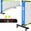 22FT Regulation Size Pickleball Net for Driveway, Outdoor Balls and Portable Carry Bag, Weather Resistance Strong Steel Frame (Blue & Green Pickleball Net with Wheels)
