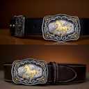 Western Cowboy Belt Buckle with Animal Pattern for Men & Women (Gold)