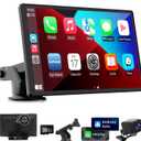 9 Inches Wireless Apple Carplay Touch Screen for car with 4K Dash Cam,Universal Wireless CarPlay Screen for Old Car,Portable Car Play & Android Auto Car Screen With1080p Backup Camera