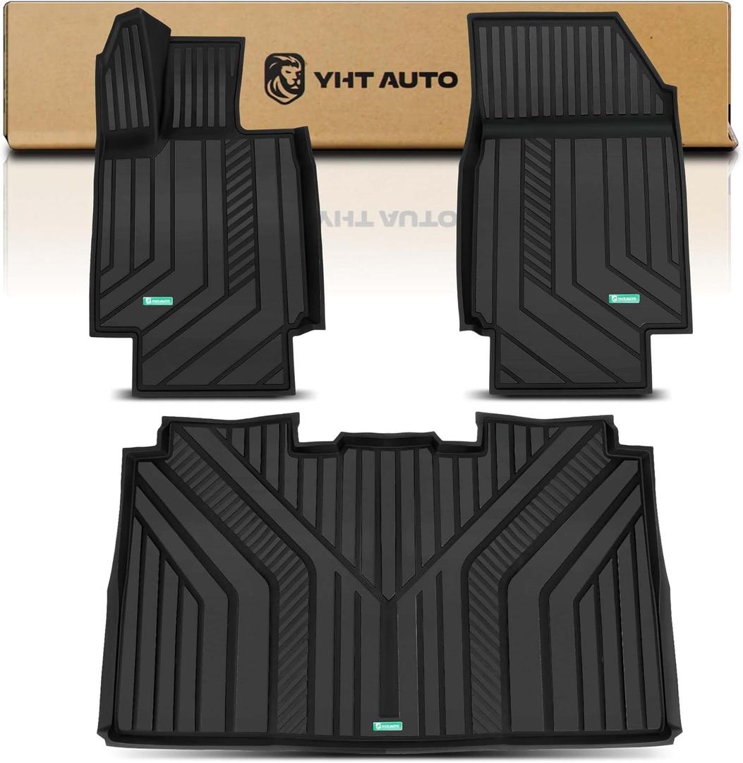 YHTAUTO Floor Mats Fit for Tesla Cybertruck 2023 2024 2025 TPE All Weather Custom Fit Floor Liners Anti-Slip Odorless, Cybertruck Accessories Car Mats 1st & 2nd Row Black