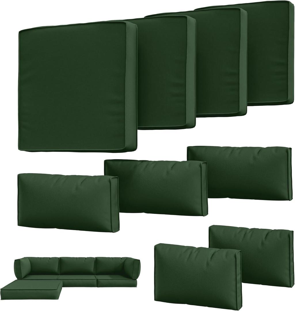 9Pcs Outdoor Chair Cushions Covers Waterproof Anti-Fading for 5 Pack Patio Set Cushion Slipcovers, Outdoor Furniture Cover Replacement, Covers Only, Green