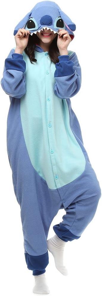URRCFIO Adult Blue Alien Animal Onesie Costume, Soft Plush Hooded Pajamas for Halloween Cosplay, Party, Lounge and Sleepwear (Large)
