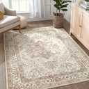 Washable Rug 6x9 Area Rugs: Boho Vintage Distressed Oriental Medallion Neutral Thin Large Rug Carpet for Living Room Bedroom Dining Room Home Office Decor  Beige