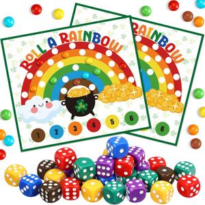 Wettarn 30 Set St. Patricks Day Game Roll A Rainbow with 30 Rainbow Cards 30 Dices St. Patricks Day Gifts St. Patricks Day Activity Family Game St. Patricks Day Party Supplies Leprechaun Trap