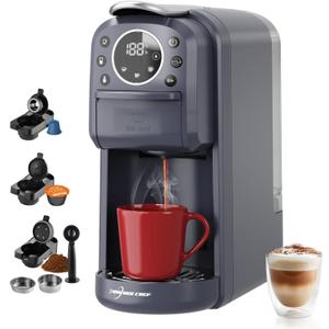 Multi-Capsule Espresso 4in1 Coffee Maker,Single Serve Coffee Machine for Nespresso,Dolce Gusto,ESE Pods & Ground Coffee or Hot Water,Smart & Compact Design in Any Space,20Bar,CM-C05A (bluish gray)