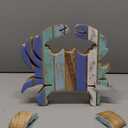 Beachcombers 7" Wood Crab Blue Stripe Figure Coastal Beach House Decor Decoration Blue