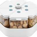 Chef's Path Spinning Container Set - 6 Pieces BPA-Free, Airtight, Clear Storage Bins (450 mL) and White Hexagonal 360° Lazy Susan Organizer for Cabinet, Pantry, Kitchen, and Office Storage Solutions