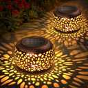 Solar Lanterns Outdoor Waterproof: 2 Pack Hollow Out Retro Metal Solar Lights - Decorative Atmosphere Table Lantern - Gifts for Women Mother's Day Garden Yard Patio Outside & Indoor Tabletop Decor (Copper)