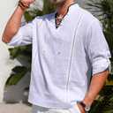 EDITCOZY Men's Pirate Shirt Costume Drawstring Tops Renaissance Viking Medieval Halloween Cotton Linen Shirts White XL (L)