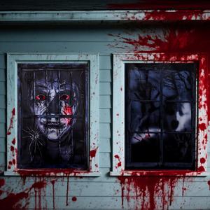 Chanaco Halloween Window Silhouette Decorations Scary Ghost Curtains Courtyard Decor Horror Garage Door Halloween Decoration