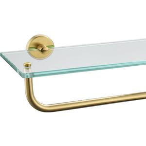 JQK Bathroom Glass Shelf, Shelf with 16 Inch Towel Bar Tempered Glass Shower Storage 16 by 5 inches, 304 Stainless Steel Brushed Gold Wall Mount, TGS100-BG JQK Bathroom Glass Shelf, Shelf with 16 Inch Towel Bar Tempered Glass Shower Storage 16 by 5 inches, 304 Stainless Steel Brushed Gold Wall Mount, TGS100-BG