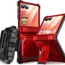i-Blason for Samsung Galaxy Z Flip 7 Case with Stand, [Tempered Glass Screen Protector] [Hinge Protection] [Belt-Clip], Full-Body Military Protection Phone Case for Samsung Z Flip 7, Armorbox, Red (Ruddy)