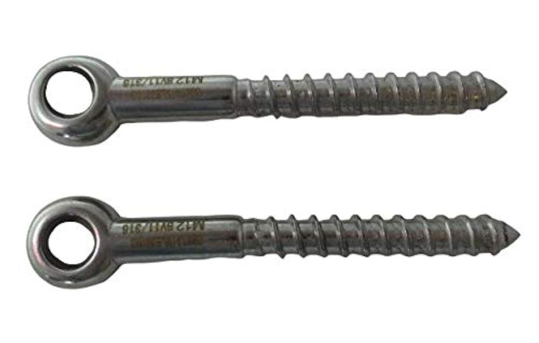 US STAINLESS 2 Pieces Stainless Steel 316 M12 Lag Screw Eye Bolt Forged 12mm x 100mm Marine Grade