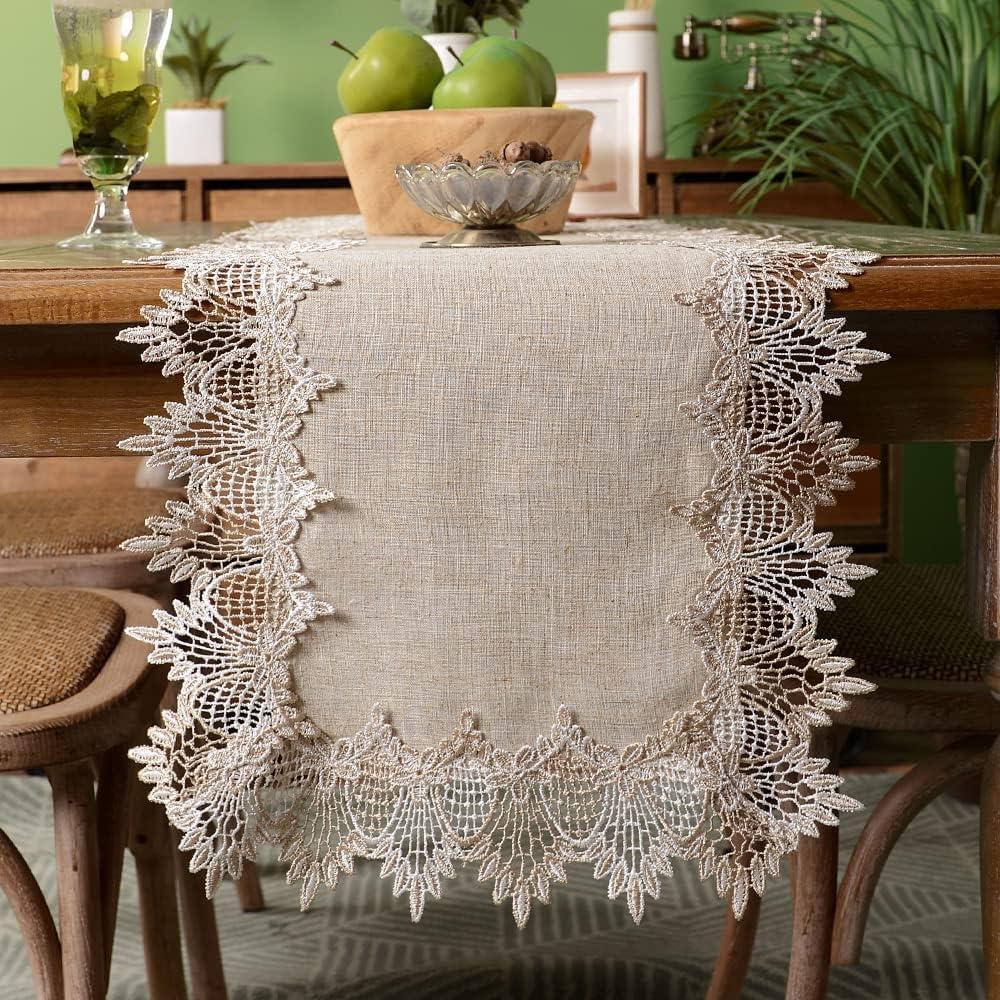 ARTABLE Grey Table Runner Coffee Farmhouse Rustic Macrame Dresser Scarf Lace Small Table Runners for Kitchen Home Outdoor Picnic Wedding Decor (Stone Grey, 16 x 48 Inch)