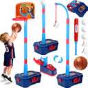 4 in 1 Kids Basketball Hoop and Tball Set for Toddlers 3+, Adjustable Basketball Stand, Hanging Tee Baseball Toy Set, Portable Indoor Outdoor Sports Toys, Birthday for Boys Ages 3-8