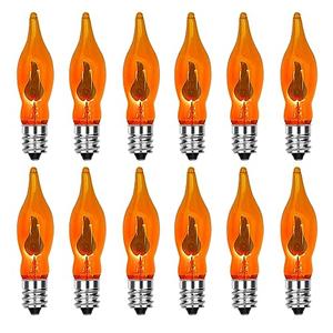 12 Pack Flicker Flame Light Bulbs, C18 Halloween Orange Flame Replacement Bulbs E12 Candelabra Base Light Bulbs for Electric Window Candles Halloween Indoor Outdoor String Lights , 1 Watt, 120 Volts 3 pack