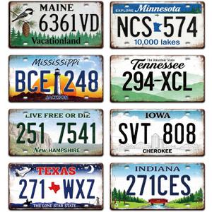 GLOBLELAND 8 Pcs Retro Americana Vintage License Plate Sign Sets, 11.8×5.9 inch/30x15 cm