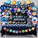 Outer Space Birthday Party Decorations Space Themed Party Supplies Planet Banner Backdrop Cake Topper Solar System Paper Lantern Galaxy Tablecloth Balloon Garland Kit for Space Astronaut Party Decor