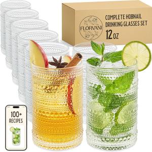 12 Oz Hobnail Drinking Glasses Set of 8 - Clear Multipurpose Glassware Sets, Decorative & Stylish Glasses Drinking Set for Bar, Kitchen, Cocktail Glassware, Garden - Home, Dining, & Kitchen