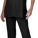 Tankaneo Two Pieces Outfits Sleeveless Top Knit Sets Trendy Lounge Long Pajamas Set M