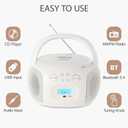 Portable CD Player Boombox Bluetooth 5.4, USB FLAC/MP3, Remote & Sleep Timer, Resume Playback, AM/FM Radio, Battery/AC Powered, Headphone & AUX (SEVLEE Cream White)