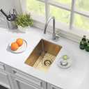 Gold Bar Sink Undermount-Hovheir 12x16 Small Kitchen Sink Undermount Wet Bar Sinks 16 Gauge Brushed Gold Stainless Steel Outdoor Rv Sinks Deep Single Bowl Camper Basin with Bottom Grid, 12"x16"x10"