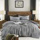 MaiRve Charcoal Grey Queen Comforter Set, Textured Design Grey Crinkle Bed in A Bag Queen Size, Queen Comforter Set with 7 Pieces with Comforter, Sheets, Pillowcases & Shams 90"x 90"