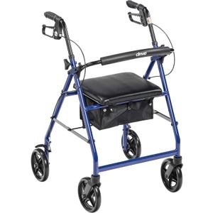 Drive Medical R728BL Foldable Rollator Walker with Seat, Blue