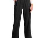 AFITNE Womens Linen Wide Leg Pants High Waist Casual Loose Palazzo Pants with Pockets Flowy Lounge Work Pants 28 (XX-Large, Black)