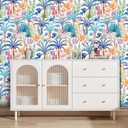 practicalWs Peel and Stick Wallpaper Boho 17.7" x 393.7", Colorful Floral Contact Paper for Bedroom Decor, Modern Coconut Tree Self Adhesive Removable Mural, Vinyl Wall Paper Roll (Blue)