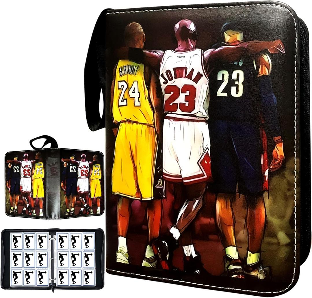 Basketball Card Binder, Trading Card Binder 9 Pocket with 50 Removable Sleeves Fits 900 Sport Cards, 3 Ring Card Holder Binder with Zipper, Collector Storage Album