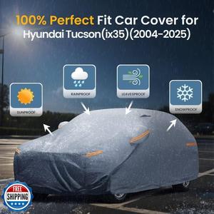 Waterproof Hyundai Tucson(ix35)(20042026) Car Cover with Breathable Vents, [2026 Upgrade] Premium Covers with Cotton Liner and Zipper Door, Sun Rain Snow Dust Uv Protection.(Gift with Towel)