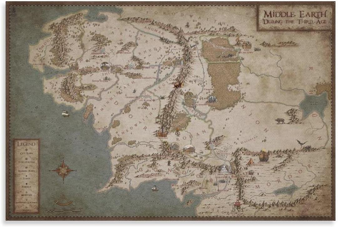 Vintage Map Middle Earth Map 1 Poster Decorative Painting Canvas Wall Art Living Room Posters Bedroom Painting 16x24inch(40x60cm) (Unframe-style)