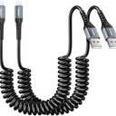 SUNGUY Coiled USB to Lightning Cable for Car, 2-Pack 3FT [MFi Certified] Retractable iPhone Charger Cable, Fast Charging CarPlay Cable for iPhone 14/13/12/11 Pro Max/XS MAX/XR/XS/iPad/iPod